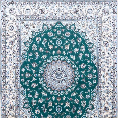 Nain Persian rug with green medallion
